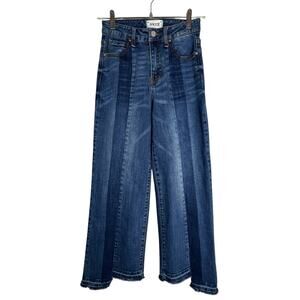 Tricot Women’s Jeans 3/26 Paneled Colorblock Wide Leg Raw Asymmetrical Hem